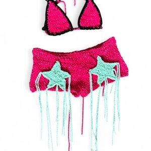 Dolls Kill Pink and Mint Crochet Shorts